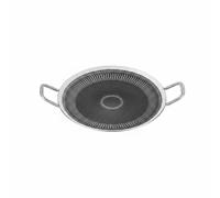 LeeQinersw Sartén para Parrilla Exterior de Acero Inoxidable Placa Redonda Diseño Doble Zona de Cocción Adecuado para Camping Cocinas Modernas, 38CM, All Steel