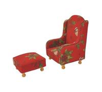 LeeQinersw Sofá Miniatura para Casa de Muñecas Sillón a Escala 1 12 Decoración de Muebles de Tela con Ottoman y Detalles Ornamentales Adecuado para Foto Regalo, Rojo