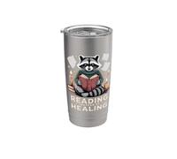 Leer en lugar de curar lindo amante de los libros de mapache Vaso térmico de acero inoxidable de doble pared