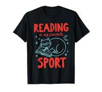 Leer es mi Deporte Favorito Lindo Amante de los Libros Gato Doodle Camiseta