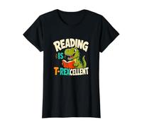 Leer es un Amante de los Libros de Dinosaurios T-Rexcellent Camiseta gráfica económica, Mujer, Negro, XL