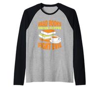 Leer Libros Bebe Café Lucha contra El Mal Lector Lectura Camiseta Manga Raglan