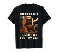 Leer Libros Crochet & Pet Lazy Black Cat Funny Coffee Design Camiseta