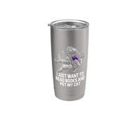 Leer libros y acariciar a mi gato Bookworm Reading Book Lover Vaso térmico de acero inoxidable de doble pared