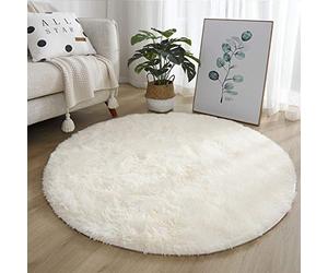 Leesentec Alfombras de área Alfombras de Dormitorio Redondo Sala de Estar Antideslizante Alfombra Suave y esponjosa Alfombras de Piso peludas Grandes para Pasillo (Blanco, 140cm)