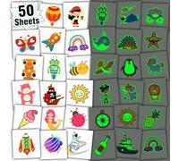 Leesgel 50 hojas de tatuajes luminosos para niños, calcomanías individuales de tatuajes mixtos, premios de la suerte, regalos de devolución, dulces, ideas de juegos, suministros de juguetes