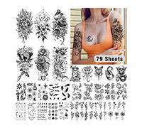 Leesgel 79 Hojas Tatuajes Temporales Adultos, Impermeable Flores Brazo Tatuajes Falsos, Semi Permanente Diminuta Rama Planta Silvestre Pluma Esqueleto Mariposa Ptatoos Temporales Adultos