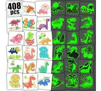 Leesgel Luminoso Tatuajes Temporales Niños, 68 Hojas Tatuajes Dinosaurios con Línea de Rasgado, Rellno Piñata Regalos Cumpleaños Niños Colegio Detalles Fiesta