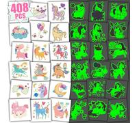 Leesgel Luminoso Tatuajes Temporales Niños, 68 Hojas Tatuajes Unicornios con Línea de Rasgado, Rellno de Piñata Regalos Cumpleaños Niños Colegio Detalles Fiesta