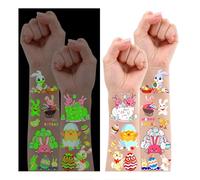 Leesgel Pascua Tatuajes Temporales Niños, 12 Hojas Luminoso Pegatinas Decorativas Huevos Pascua para Decorar, Decoracion Pascua Detalles Regalos Cumpleaños Niños Colegio Relleno Juguetes