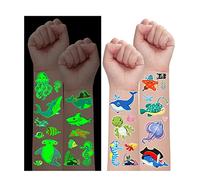 Leesgel Tatuajes Temporales Niños, 140 Piezas Luminosas Pegatinas Infantiles de Animales Marinos y Tiburones, Perfectos para Detalles Regalo Cumpleaños Niños Juguetes