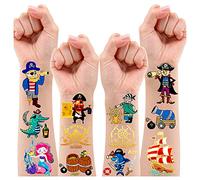 Leesgel Tatuajes Temporales Piratas Metálicos con Purpurina para Niños y Niñas, Favores y Decoraciones de Fiesta de Cumpleaños Pirata, Rellenos de Bolsas y Juguetes (31 Estilos)