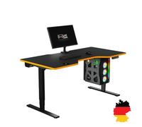 LeetDesk Dark Gaming Mesa en negro y naranja - Escritorio eléctrico regulable en altura - Mesa de ordenador - Ergonómica - Minimalista - 160 x 80 cm - Cabina