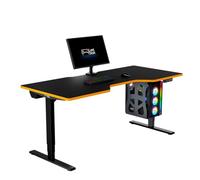 LeetDesk Dark Gaming Mesa en negro y naranja - Escritorio eléctrico regulable en altura - Mesa de ordenador - Ergonómica - Minimalista - 180 x 80 cm - Cabina