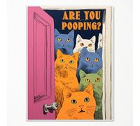 Leetideful Divertido póster con impresión de gato para baño, letrero de gato Funky Are You Pooping en lienzo, arte de pared, imágenes de humor ingenioso para decoración de pared de inodoro, 12 x 16