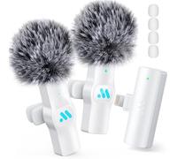 Leettus 2 micrófonos inalámbricos Lavalier para iPhone iPad, micrófono inalámbrico para grabación de video, transmisión en vivo de juegos, entrevistas, YouTube, TikTok, Vlog (blanco)