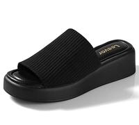 Leevar - Sandalias de plataforma de espuma viscoelástica suave, cuadradas, de punta abierta, planas, casuales, de verano, para mujer, Tejido Negro, 39.5 EU