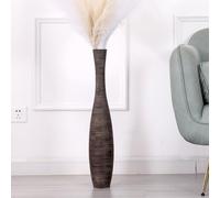 Leewadee Jarrones Decorativos Grandes - Floreros Altos Modernos para Flores O Pampas, 65 cm, Marrón, Resina
