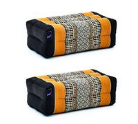Leewadee set de 2 bloques de yoga pequeños - Cojines para pilates, almohadas para el suelo hechas a mano de kapok, 35 x 18 x 12 cm, set de 2, Negro Naranjo