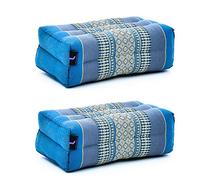 Leewadee set de 2 bloques de yoga pequeños - Cojines para pilates, almohadas para el suelo hechas a mano de kapok, 35 x 18 x 12 cm, set de 2, Azul Claro