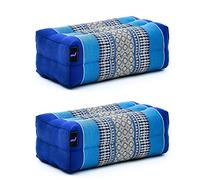 Leewadee set de 2 bloques de yoga pequeños - Cojines para pilates, almohadas para el suelo hechas a mano de kapok, 35 x 18 x 12 cm, set de 2, Azul