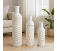 Leewadee Set de 3 Grandes Jarrones de Suelo 65/53/41 cm - Altos Jarrones de Metal en Blanco para Decoración Hogar