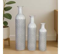 Leewadee Set de 3 Grandes Jarrones de Suelo 65/53/41 cm - Altos Jarrones de Metal en Blanco para Decoración Hogar