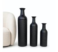 Leewadee Set de 3 Grandes Jarrones de Suelo 65/53/41 cm - Altos Jarrones de Metal en Negro para Decoración Hogar
