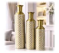Leewadee Set de 3 jarrones de Suelo Grandes - Jarrones Decorativos Altos de Metal Dorado (65/53/41 cm) - Elegante decoración para Interiores con Estilo