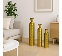 Leewadee Set de 3 jarrones de Suelo Grandes - Jarrones Decorativos Altos de Metal Dorado (76/62/50 cm) - Elegante decoración para Interiores con Estilo