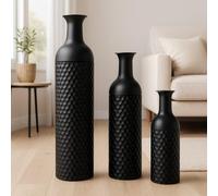 Leewadee Set de 3 jarrones de Suelo Grandes - Jarrones Decorativos Altos de Metal Negro (68/51/41 cm) - Elegante decoración para Interiores con Estilo