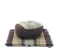 Leewadee set de meditación - Cojín de yoga Zafu y colchoneta de meditación Zabuton, asiento tailandés de kapok ecológico, set de 2, Marrón