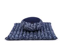 Leewadee set de meditación - Cojín de yoga Zafu y colchoneta de meditación Zabuton, asiento tailandés de kapok hecho a mano, set de 2, Azul Blanco