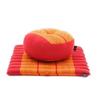 Leewadee set de meditación - Cojín de yoga Zafu y colchoneta de meditación Zabuton, asiento tailandés de kapok ecológico, set de 2, Naranjo Rojo