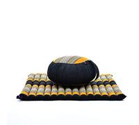 Leewadee set de meditación - Cojín de yoga Zafu y colchoneta de meditación Zabuton, asiento tailandés de kapok hecho a mano, set de 2, Negro Naranjo