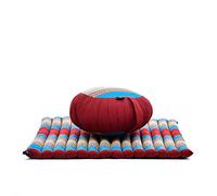 Leewadee set de meditación - Cojín de yoga Zafu y colchoneta de meditación Zabuton, asiento tailandés de kapok hecho a mano, set de 2, Azul Rojo