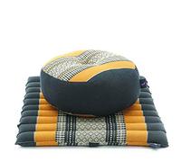 Leewadee set de meditación - Cojín de yoga Zafu y colchoneta de meditación Zabuton, asiento tailandés de kapok ecológico, set de 2, Negro Naranjo