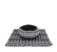 Leewadee set de meditación - Cojín de yoga Zafu y colchoneta de meditación Zabuton, asiento tailandés de kapok hecho a mano, set de 2, Negro Blanco