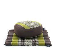 Leewadee set de meditación - Cojín de yoga Zafu y colchoneta de meditación Zabuton, asiento tailandés de kapok ecológico, set de 2, Marrón Verde