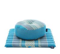 Leewadee set de meditación - Cojín de yoga Zafu y colchoneta de meditación Zabuton, asiento tailandés de kapok ecológico, set de 2, Azul Claro