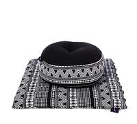 Leewadee set de meditación - Cojín de yoga Zafu y colchoneta de meditación Zabuton, asiento tailandés de kapok ecológico, set de 2, Negro Blanco