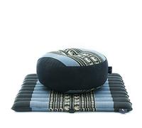Leewadee set de meditación - Cojín de yoga Zafu y colchoneta de meditación Zabuton, asiento tailandés de kapok ecológico, set de 2, Azul