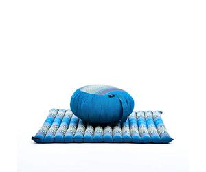 Leewadee set de meditación - Cojín de yoga Zafu y colchoneta de meditación Zabuton, asiento tailandés de kapok hecho a mano, set de 2, Azul Claro