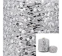 LEEYOX 50G Hilo de Lentejuelas de algodón 6mm + 3mm Lentejuelas Hilo de Tejer a Mano Hilo Brillo Cuerda Suave Material DIY