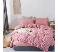 LEEYOX Funda nórdica a Cuadros marrón 220x240 Funda de Almohada 3 uds, Juego de Cama, Funda de edredón 150x200, Funda de Manta, sábana, tamaño Doble Queen King