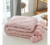LEEYOX Manta Manta de Punto Elegante con Bolas Chenille Crochet Colcha cálida Mantas de Tiro Rosa para Cama Sofá