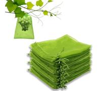 Leeyunbee 100 Piezas Bolsas Protectoras para Uvas, 20 x 30 cm Bolsa de Protección de Frutas, Bolsa de Organza con Cordón, para Proteger contra Pájaros, Avispas y Otros Insectos (Verde)