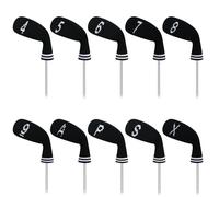 LeFeng - Juego de 10 fundas de cabeza de hierro de golf de punto 4-9/A/P/S/X, material ligero y duradero, múltiples patrones, fundas para cabeza de palo de golf (negro)
