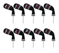 LeFeng - Juego de 10 fundas de cabeza de hierro de golf de punto 4-9/A/P/S/X, material ligero y duradero, múltiples patrones, fundas para cabeza de palo de golf (rayas negras y rojas)