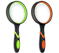 Leffis 2 Pack 10X Magnifying Glass for Seniors & Kids, Non-Slip Handheld Magnifier for Reading, 75mm Magnify Glasses Lens for Close Work, and Hobby Observation Green and Orange